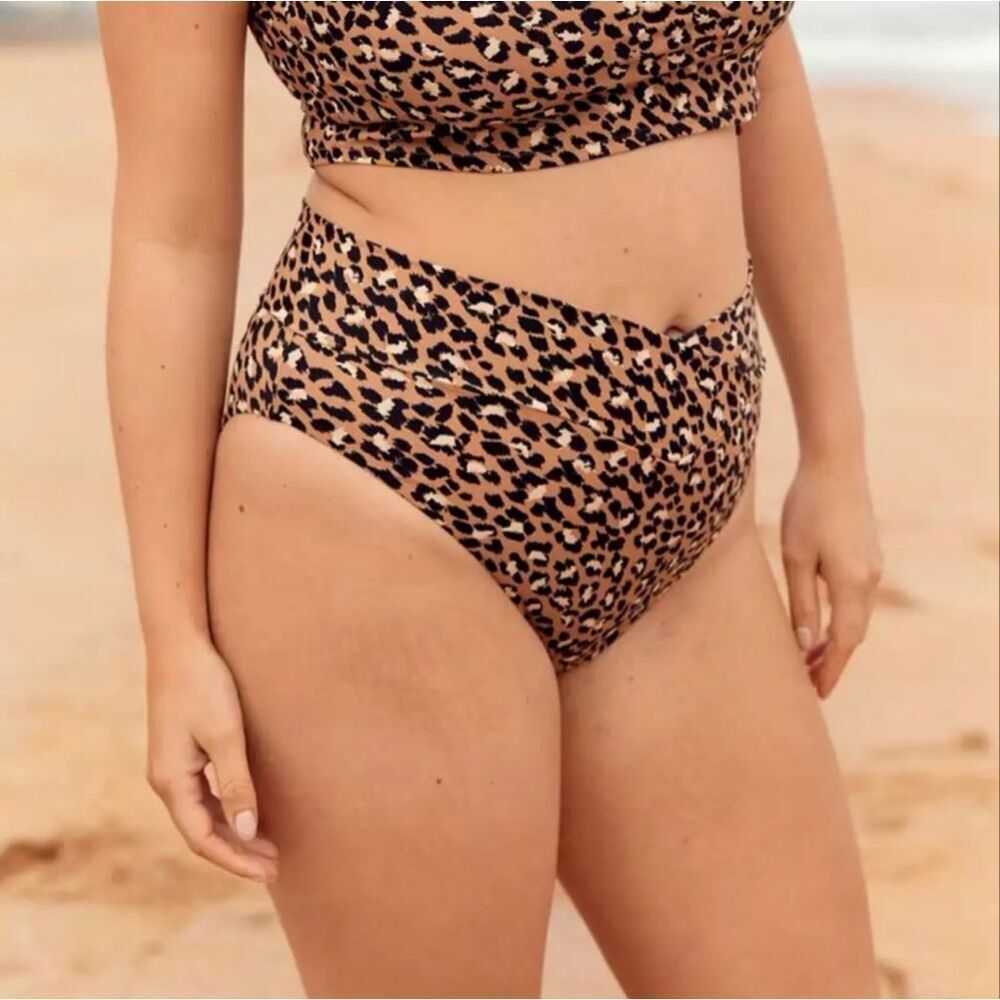 aerie high cut cheeky crossover bikini swim bottoms cheetah leopard print S